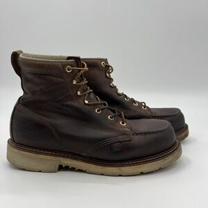 Thorogood 6" Moc Steel Toe Safety Work Boots Wedge Men's 9 Made in USA Brown